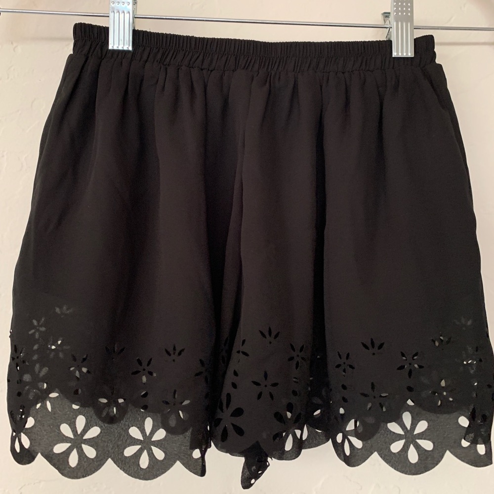 Black Shorts with Floral Cutouts